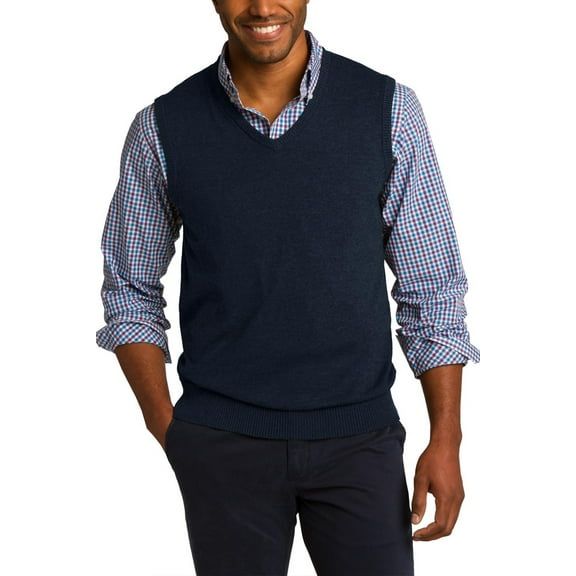 Just Blanks Sweater Vest Rib Knit V-Neck Armholes And Hem, Navy, 2XL