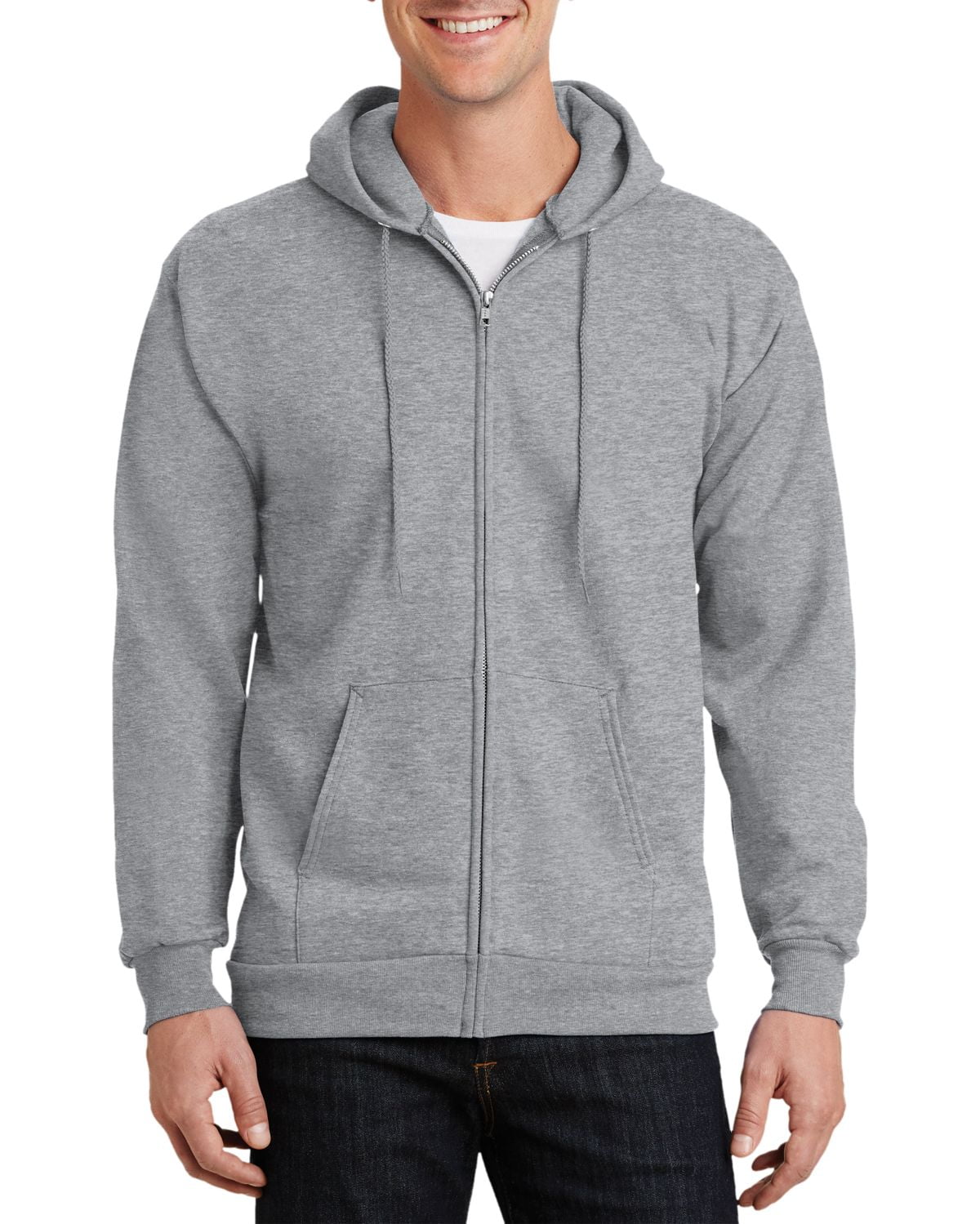 Just Blanks Tall Essential Fleece Full-Zip Hooded Sweatshirt , Athletic Heather, 4XLT
