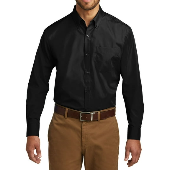 Just Blanks Tall Long Sleeve Carefree Poplin Shirt Button-Down Collar Left Chest Pocket, Deep Black, 4XLT