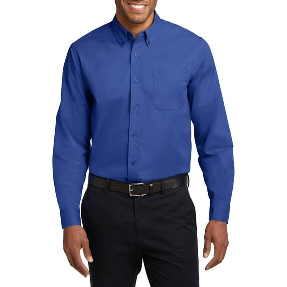 Just Blanks Tall Long Sleeve Easy Care Shirt Button-Down Collar Dyed-To-Match Buttons Box Back Pleat, Royal/ Classic Navy, 4XLT