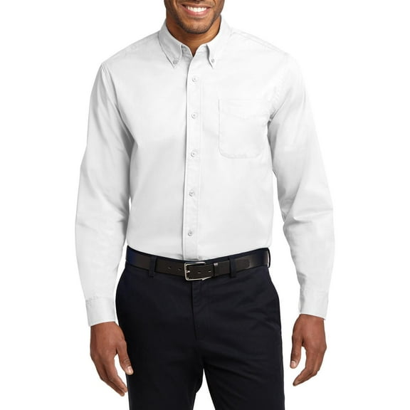 Just Blanks Tall Long Sleeve Easy Care Shirt Button-Down Collar Dyed-To-Match Buttons Box Back Pleat, White/ Light Stone, 4XLT