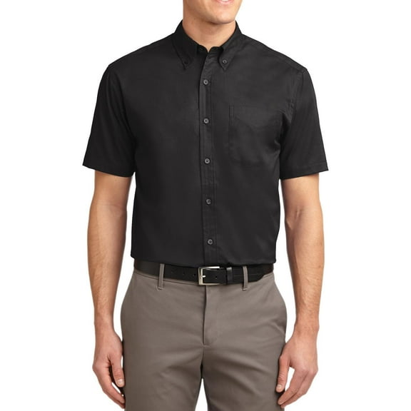 Just Blanks Tall Short Sleeve Easy Care Shirt Button-Down Collar Dyed-To-Match Buttons Box Back Pleat, Black/ Light Stone, 4XLT