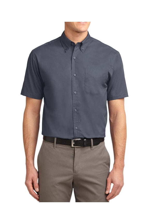 Just Blanks Tall Short Sleeve Easy Care Shirt Button-Down Collar Dyed-To-Match Buttons Box Back Pleat, Steel Grey/ Light Stone, 4XLT