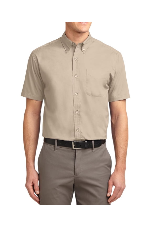 Just Blanks Tall Short Sleeve Easy Care Shirt Button-Down Collar Dyed-To-Match Buttons Box Back Pleat, Stone, 4XLT