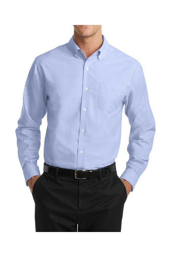 Mens Tall Oxford Dress Shirt Long Sleeve Button Down Collar Wrinkle Resistant Cotton Poly Blend