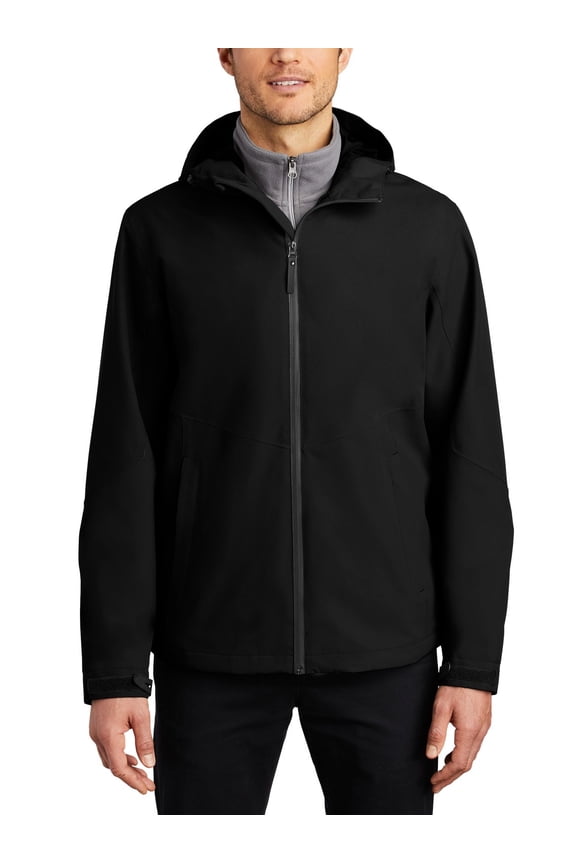 Tech Rain Jacket with Adjustable Hood Waterproof Breathable Polyester Shell