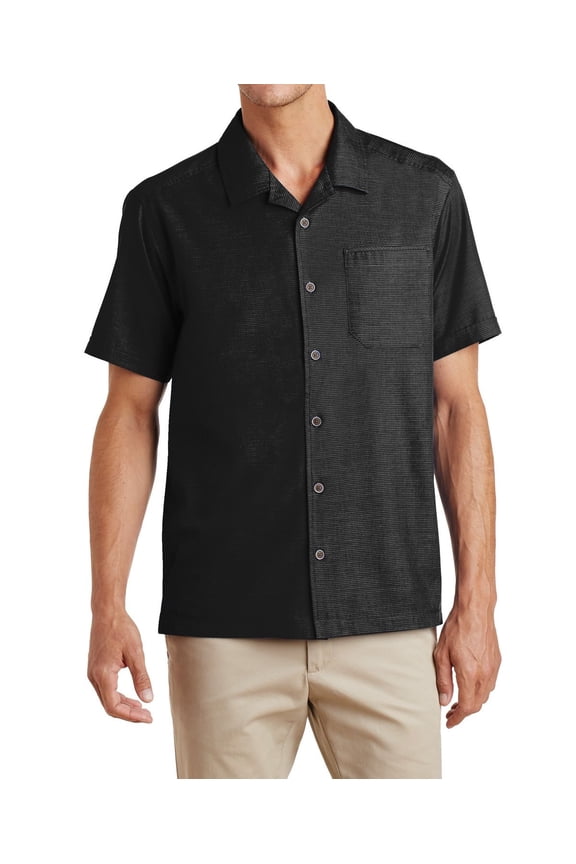 Textured Camp Shirt with Chest Pocket Short Sleeve Open Collar
