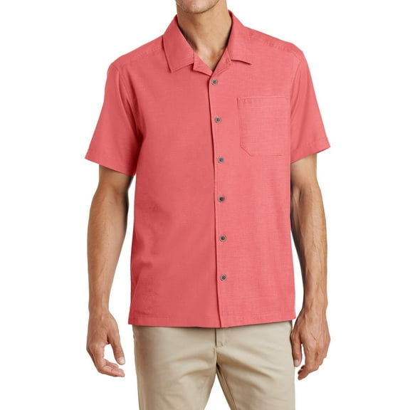 JustBlanks Textured Camp Shirt with Chest Pocket Short Sleeve Open Collar