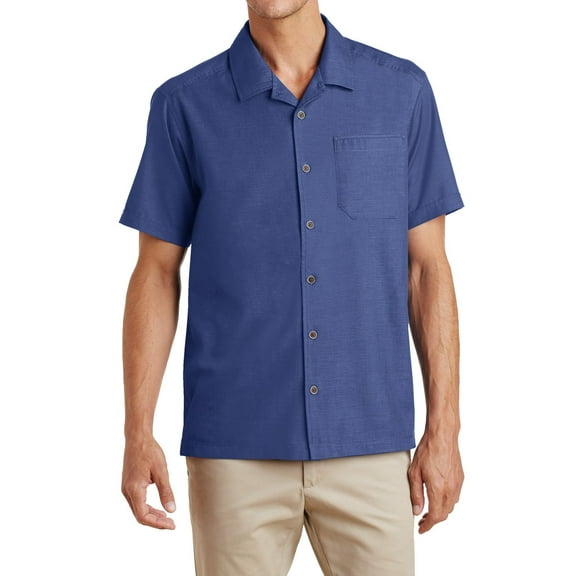 JustBlanks Textured Camp Shirt with Chest Pocket Short Sleeve Open Collar