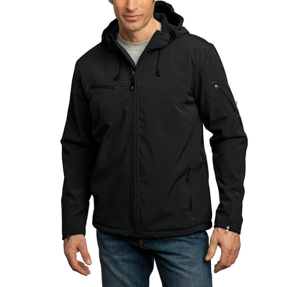 Just Blanks Textured Hooded Soft Shell Jacket, Black/Engine Red, 4XL