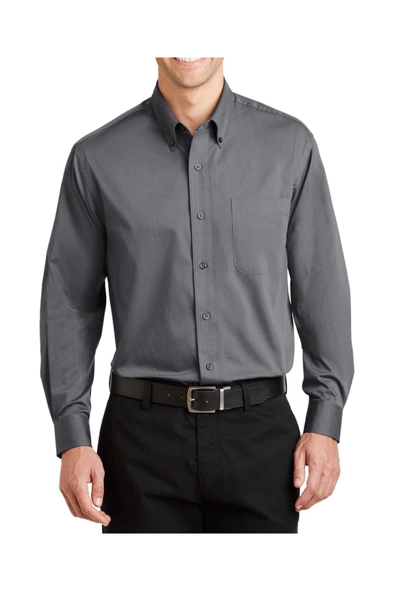 Mens Tonal Pattern Easy Care Dress Shirt Cotton Poly Blend Long Sleeve Button Down Collar