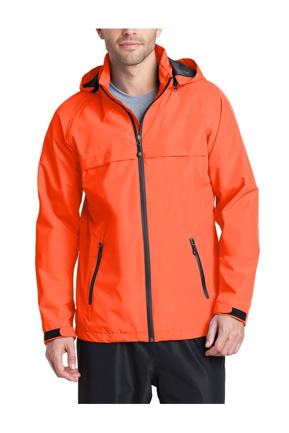 Just Blanks Torrent Waterproof Jacket Adjustable Self-Fabric Tab Cuffs With Hook And Loop Closures Front Zippered Pockets, Orange Crush, 4XL