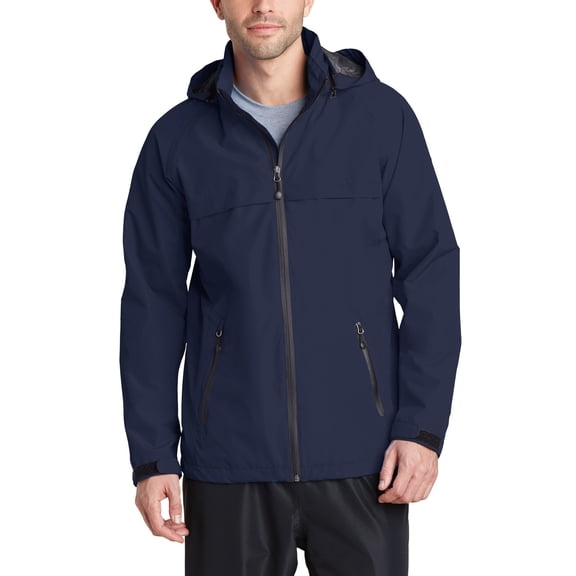 Just Blanks Torrent Waterproof Jacket Adjustable Self-Fabric Tab Cuffs With Hook And Loop Closures Front Zippered Pockets, True Navy, 4XL