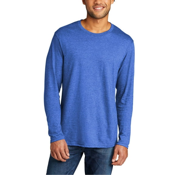 Just Blanks Tri-Blend Long Sleeve Tee 1x1 Rib Knit Neck, Heather Royal, 4XL