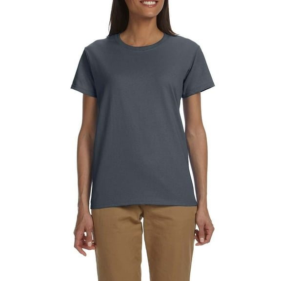 JustBlanks Womens Ultra Cotton Heavyweight Classic Fit Ribbed Crew Neck Short Sleeves T Shirt