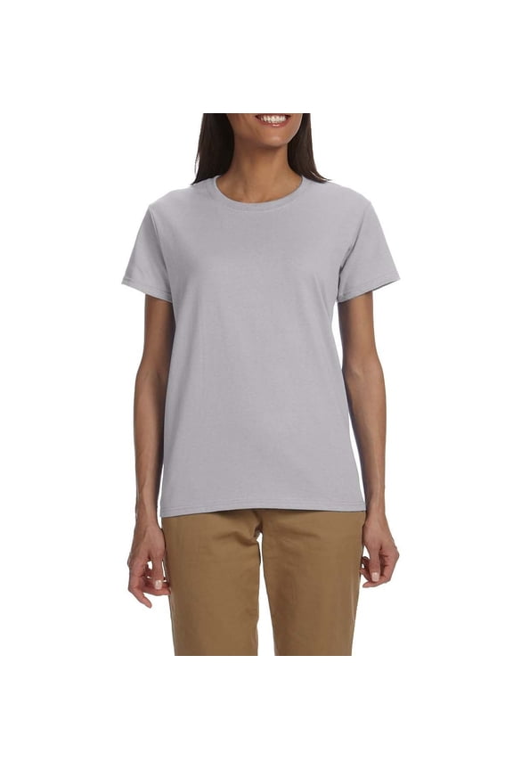 Womens Ultra Cotton Heavyweight Classic Fit Ribbed Crew Neck Short Sleeves T Shirt