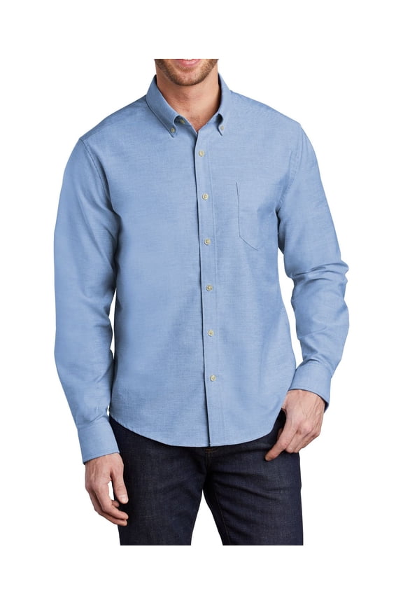 Mens Untucked Fit SuperPro Oxford Shirt Wrinkle Resistant Button Down Collar Short Sleeve