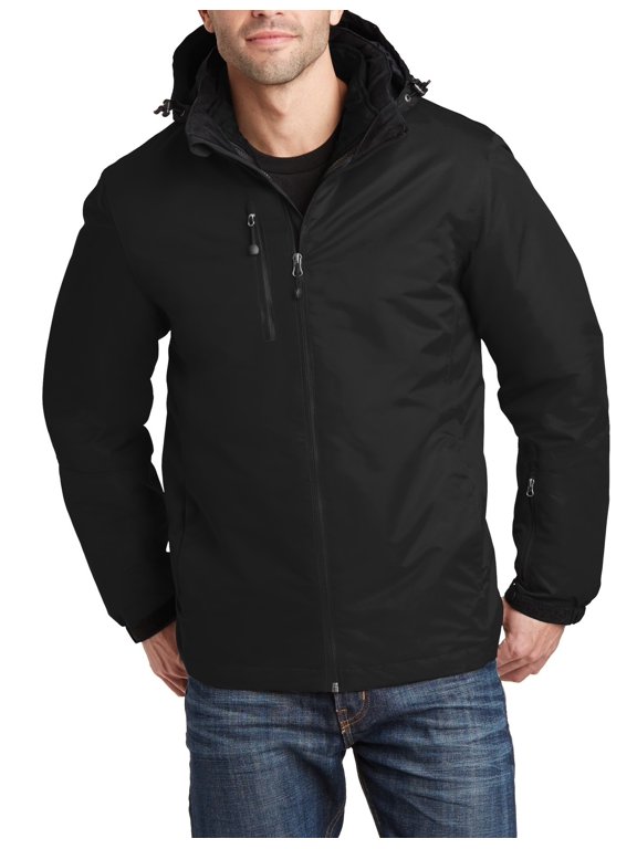 Just Blanks Vortex Waterproof 3-in-1 Jacket Detachable Hood With Drawcord And Toggles For Adjustability, Black/ Black, 4XL