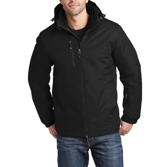 Just Blanks Vortex Waterproof 3-in-1 Jacket Detachable Hood With Drawcord And Toggles For Adjustability, Black/ Black, XL
