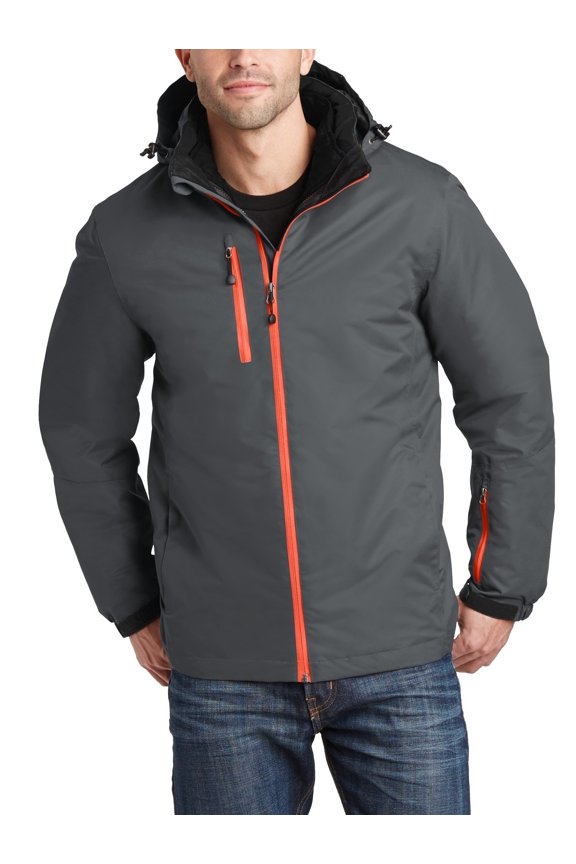 Just Blanks Vortex Waterproof 3-in-1 Jacket Detachable Hood With Drawcord And Toggles For Adjustability, Magnet/ Orange, 4XL