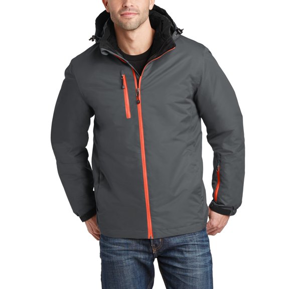 Just Blanks Vortex Waterproof 3-in-1 Jacket Detachable Hood With Drawcord And Toggles For Adjustability, Magnet/ Orange, L