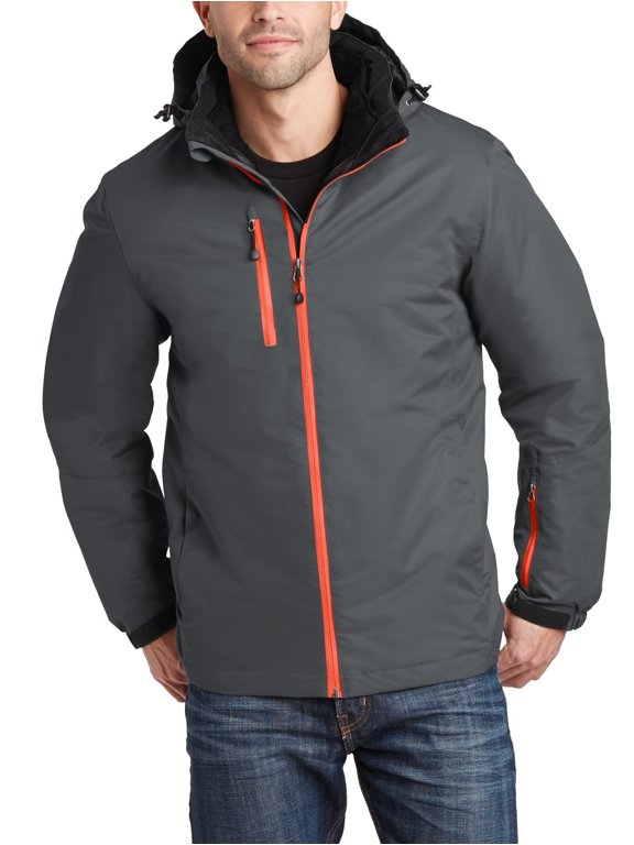 Just Blanks Vortex Waterproof 3-in-1 Jacket Detachable Hood With Drawcord And Toggles For Adjustability, Magnet/ Orange, XL