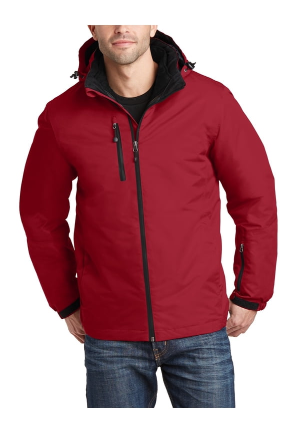Just Blanks Vortex Waterproof 3-in-1 Jacket Detachable Hood With Drawcord And Toggles For Adjustability, Rich Red/ Black, 4XL