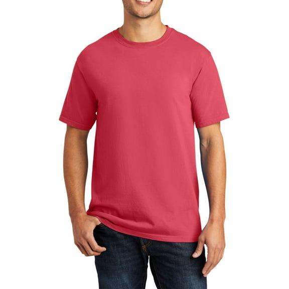 Just Blanks Wash Garment-Dyed Tee Double Needle Seamless Crewneck, Poppy, 4XL