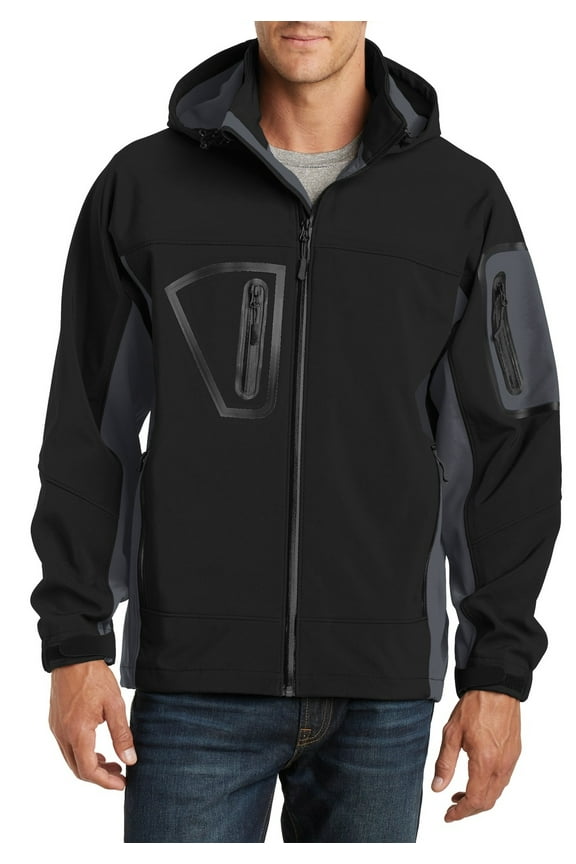 Just Blanks Waterproof Soft Shell Jacket Vertical Welded Waterproof Zippered Chest Pocket, Black/Graphite, 4XL