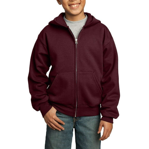 JustBlanks Youth Core Fleece Full Zip Hoodie Cotton Poly Blend Classic Neck Long Sleeves