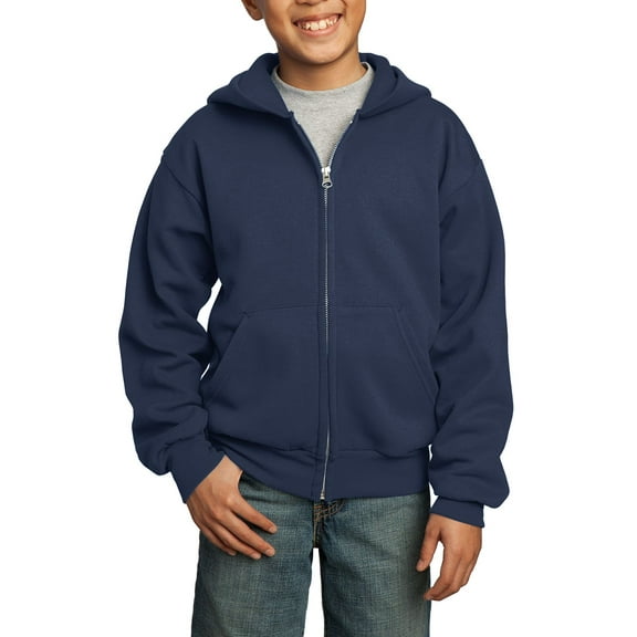 JustBlanks Youth Core Fleece Full Zip Hoodie Cotton Poly Blend Classic Neck Long Sleeves