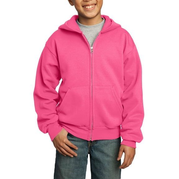 JustBlanks Youth Core Fleece Full Zip Hoodie Cotton Poly Blend Classic Neck Long Sleeves