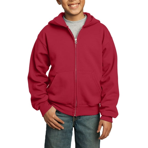 JustBlanks Youth Core Fleece Full Zip Hoodie Cotton Poly Blend Classic Neck Long Sleeves
