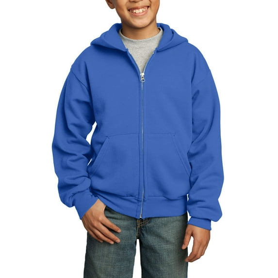 JustBlanks Youth Core Fleece Full Zip Hoodie Cotton Poly Blend Classic Neck Long Sleeves