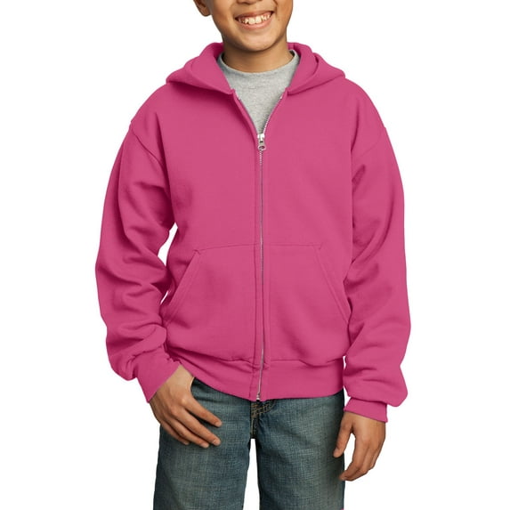 JustBlanks Youth Core Fleece Full Zip Hoodie Cotton Poly Blend Classic Neck Long Sleeves