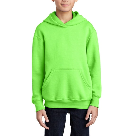 Just Blanks Youth Core Fleece Pullover Hooded Sweatshirt , Neon Green, M