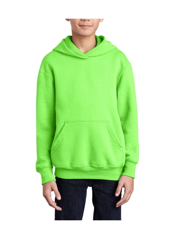 Just Blanks Youth Core Fleece Pullover Hooded Sweatshirt , Neon Green, M