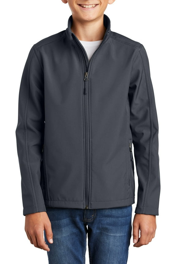 Youth Soft Shell Jacket Polyester Microfleece Lined Full Zip Water Resistant Wind Resistant Stand Collar