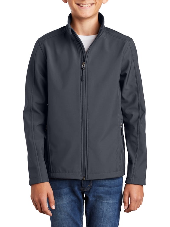 Youth Soft Shell Jacket Polyester Microfleece Lined Full Zip Water Resistant Wind Resistant Stand Collar