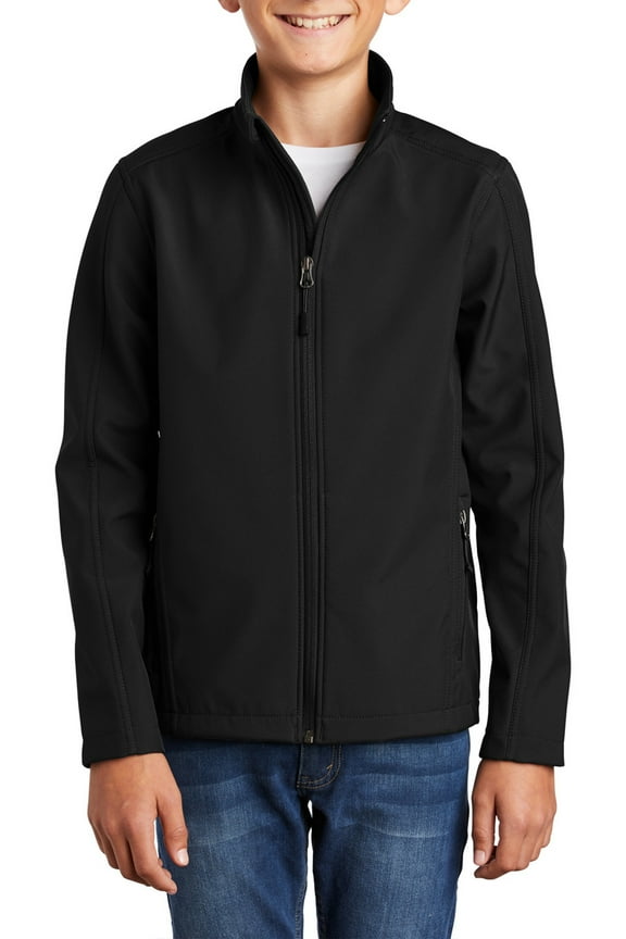 Youth Soft Shell Jacket Polyester Microfleece Lined Full Zip Water Resistant Wind Resistant Stand Collar