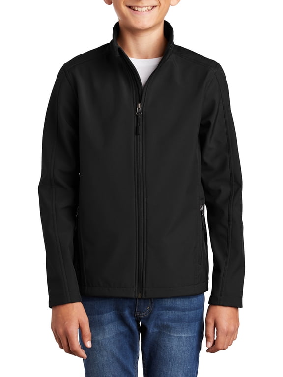 Youth Soft Shell Jacket Polyester Microfleece Lined Full Zip Water Resistant Wind Resistant Stand Collar