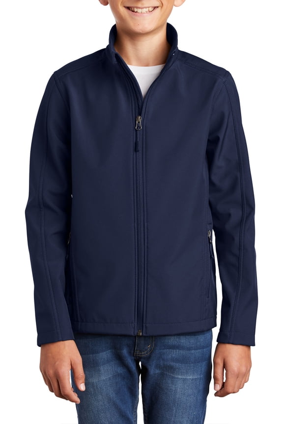 Youth Soft Shell Jacket Polyester Microfleece Lined Full Zip Water Resistant Wind Resistant Stand Collar