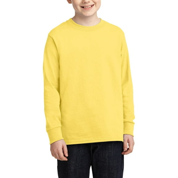 Just Blanks Youth Long Sleeve Core Cotton Tee, Yellow, XL