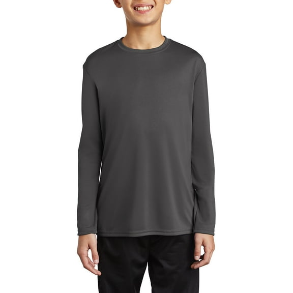 JustBlanks Youth Long Sleeve Performance T Shirt 100 Polyester Crewneck Moisture Wicking