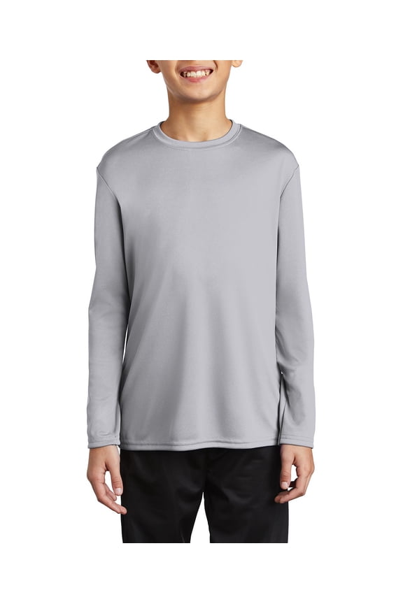 Youth Long Sleeve Performance T Shirt 100 Polyester Crewneck Moisture Wicking