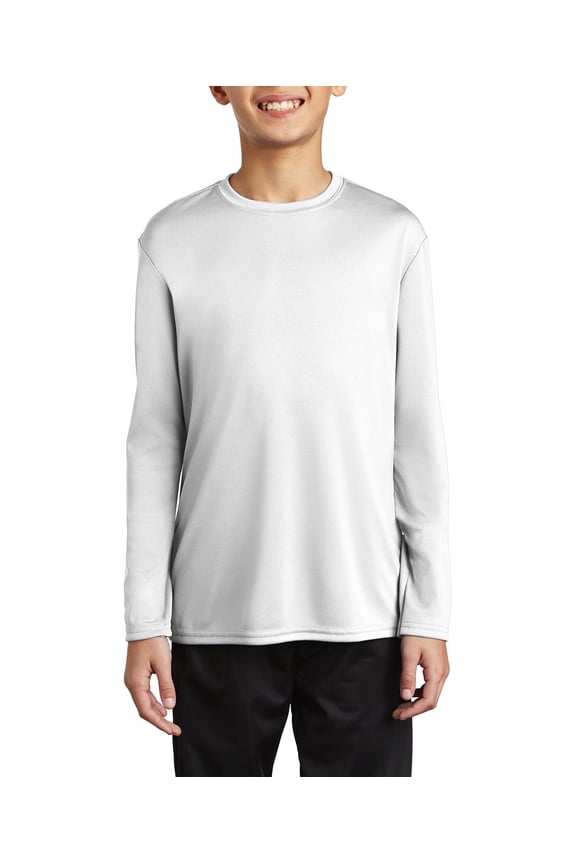 Youth Long Sleeve Performance T Shirt 100 Polyester Crewneck Moisture Wicking