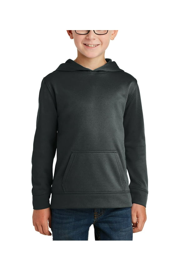 Youth Performance Pullover Hoodie 100 Polyester Fleece Moisture Wicking Front Pocket