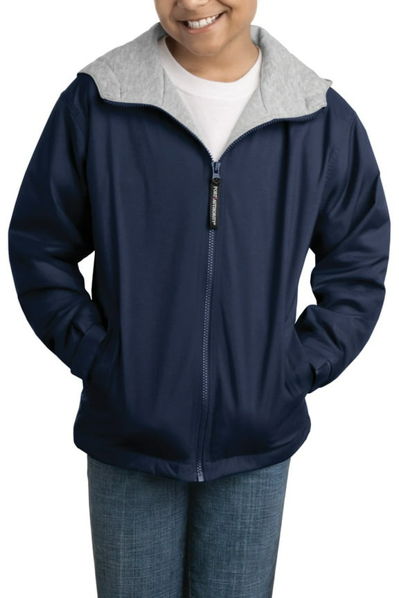Youth Team Full Zip Jacket Water Resistant Nylon Outer Shell with Soft Polyester Lining Hooded Long Sleeve