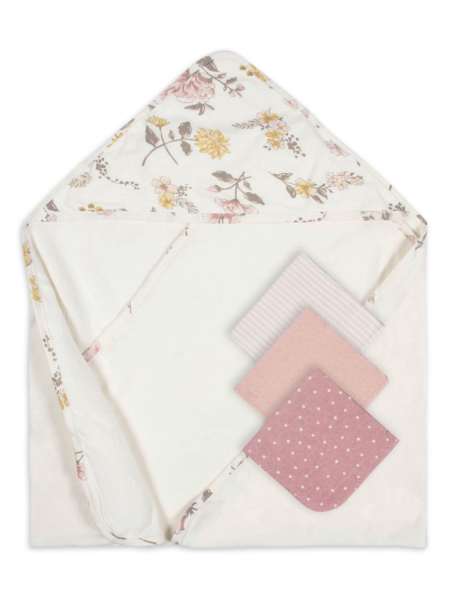 Just Born Baby Girl or Boy or Unisex Hooded Towel & Washcloths Set, 4