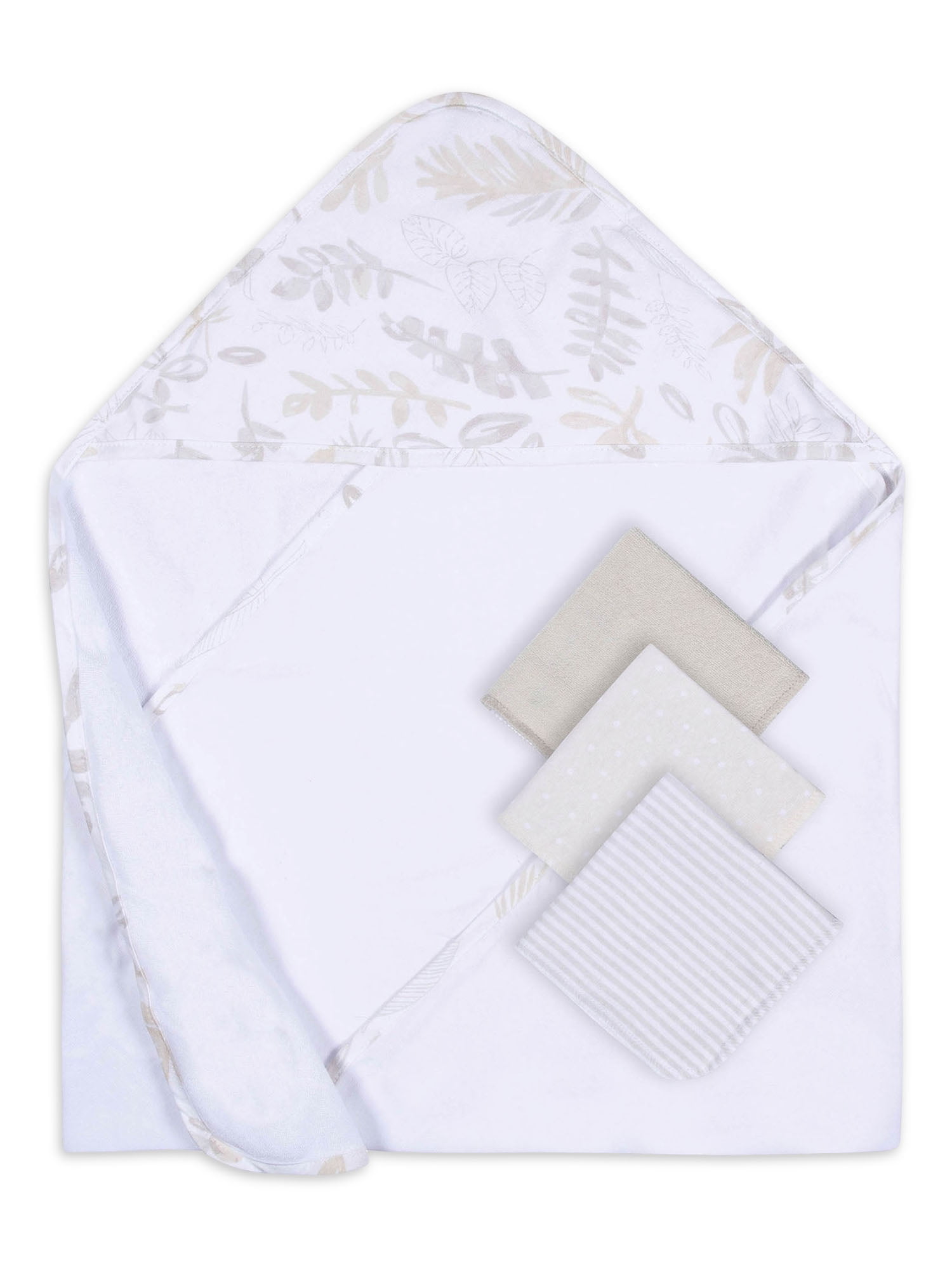 Just Born Baby Girl or Boy or Unisex Hooded Towel & Washcloths Set, 4